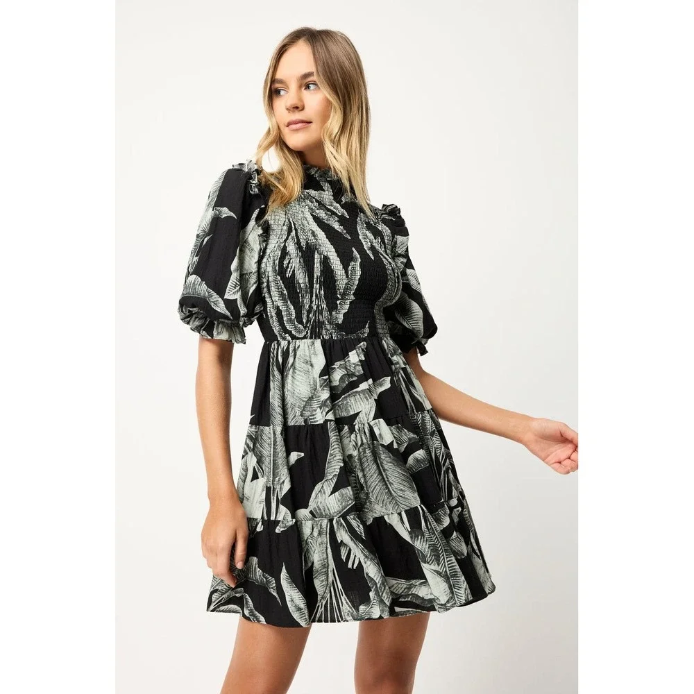 devotion dress green Umgee Women's Full Size Dark Green Smocked Detail Floral Metallic Ruff –  Unleashed Pearl (Modish X Co.) main image 1